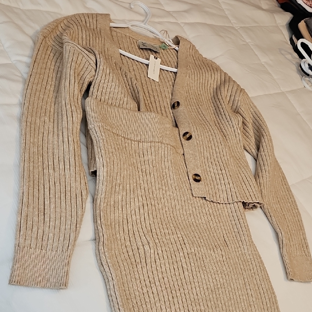Anthropologie Tan Cardigan Skirt Set New - Picture 3 of 6